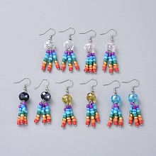 Chakra Glass Seed Beads Dangle Earrings EJEW-JE03996-M