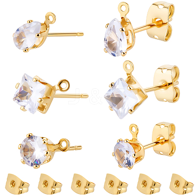 Brass Micro Pave Cubic Zirconia Stud Earring Findings KK-BBC0022-24-1