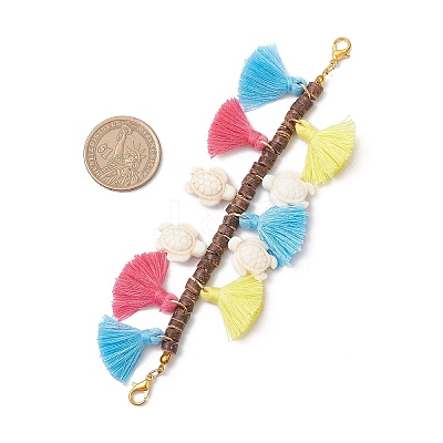 Natural Coconut & Polycotton Tassel & Synthetic Turquoise Pendant Decorations HJEW-JM03669-1