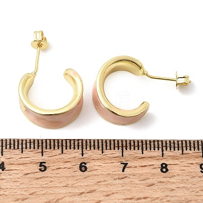 C-Shaped Brass Enamel Stud Earrings EJEW-P333-07G-1