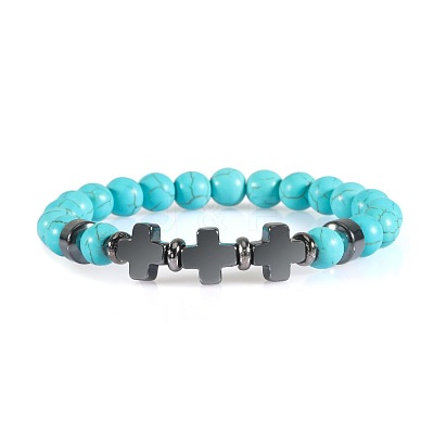 Round Dyed Synthetic Turquoise Beaded Stretch Bracelets ED3000-7-1