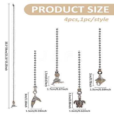 4Pcs Marine Life Alloy Charms Ceiling Fan Pull Chain Extenders HJEW-LP00018-1