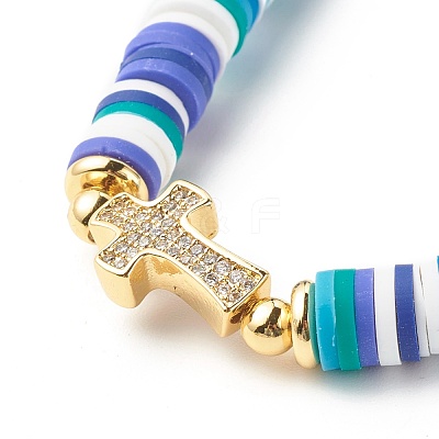Polymer Clay Heishi Beads Stretch Bracelet for Women BJEW-JB07207-01-1