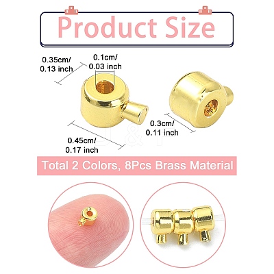 8Pcs 2 Colors Brass Crimp Beads KK-YW0001-18-1