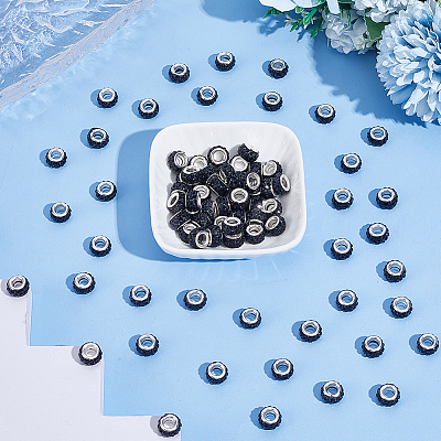 Handmade Polymer Clay Rhinestone European Large Hole Beads with Silver Color Plated Brass Cores FPDL-PA0001-02D-1