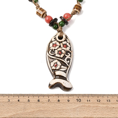 Ceramic Fish Pendant Adjustable Waxed Cord Necklaces for Women NJEW-B146-04-1