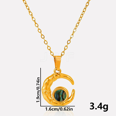 304 Stainless Steel Pave Natural Paua Shell Crescent Moon Pendant Necklaces ZQ6791-3-1
