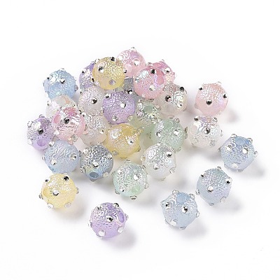 UV Plating Rainbow Iridescent Textured Acrylic Bumpy Beads X-OACR-E007-01-1