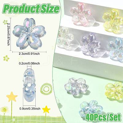 40Pcs 5 Colors UV Plating Transparent Acrylic Beads OACR-FS0002-86-1
