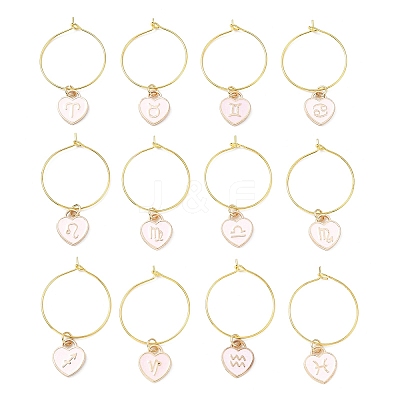 12Pcs Heart with Constellation Alloy Enamel Wine Glass Charms Sets AJEW-JO00230-02-1