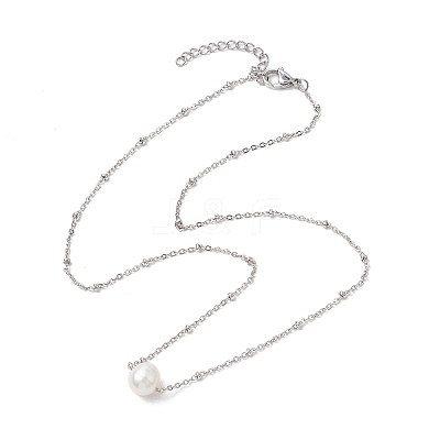 Round Natural Cultured Freshwater Pearl Pendant Necklaces NJEW-JN04965-1