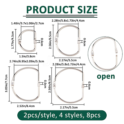 8Pcs 4 Styles Iron Screw Carabiner Lock Charms FIND-FH0014-46-1