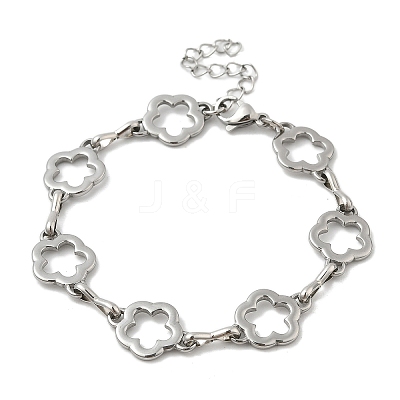 304 Stainless Steel Flower Link Chains Bracelets for Men & Women BJEW-D042-42P-1