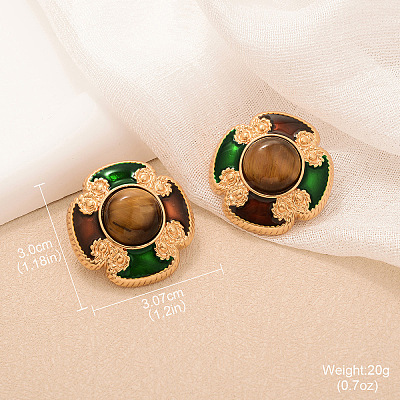 Alloy Natural Tiger Eye Stud Earrings FS-WGA185A-09-1