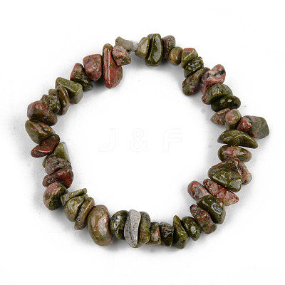 Unisex Chip Natural Unakite Beaded Stretch Bracelets BJEW-S143-20-1