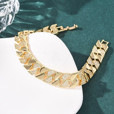 Geometric Brass Micro Pave Clear Cubic Zirconia Link Chain Bracelets for Women BJEW-F530-05G-1