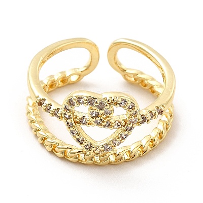Clear Cubic Zirconia Heart Knot Open Cuff Ring KK-H439-26G-1