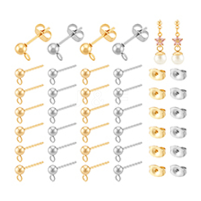 304 Stainless Steel Ball Stud Earring Findings STAS-PH0007-04-1