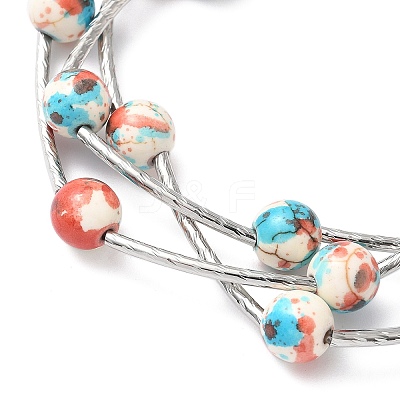 6Pcs 6 Colors Round Synthetic Turquoise Beads Multi-strand Bracelets for Women BJEW-JB12335-1
