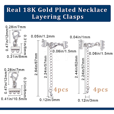 8Pcs 2 Size Brass Chain Extenders FIND-BBC0002-70P-1
