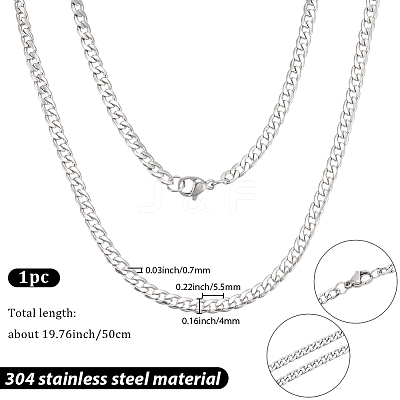 1Pc 304 Stainless Steel Cuban Link Chain Necklaces for Men Women NJEW-BM0001-08B-1