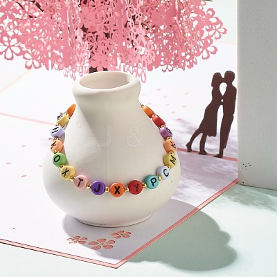Flat Round with Letter Beaded Stretch Bracelet for Women BJEW-JB07553-01-1