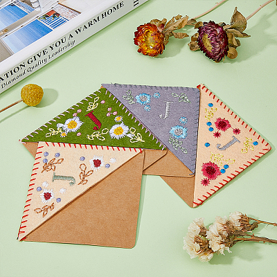 4Pcs 4 Styles Season Theme Non-woven Felt Embroidery Corner Bookmarks FIND-HY0002-47B-1