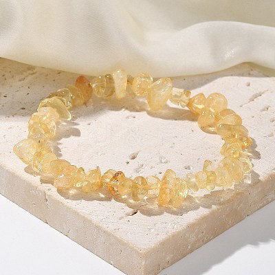 Chips Natural Citrine(Dyed & Heated) Beaded Stretch Bracelets BJEW-JB01826-08-1