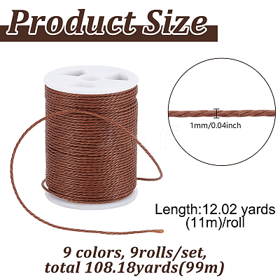 9 Colors Round Waxed Polyester Cord YC-PH0002-50B-1