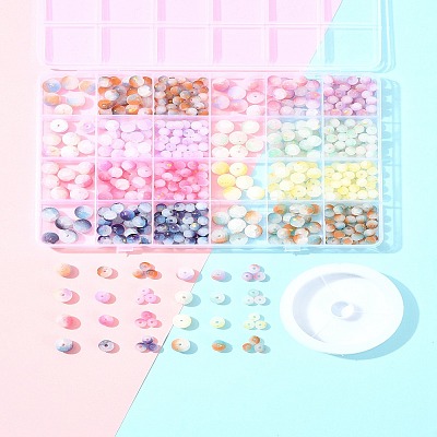648Pcs 24 Styles Frosted Baking Paint Crackle Glass Beads with Glitter Powder DGLA-FS0001-12-1