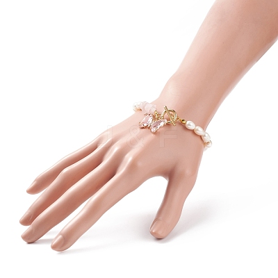 Glass Butterfly Charm Bracelet with Clear Cubic Zirconia BJEW-JB08640-02-1