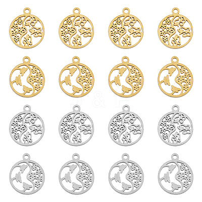 16Pcs 4 Style 304 Stainless Steel Textured Pendants Ion Plating(IP) STAS-DC0013-03-1