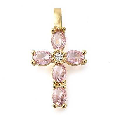 Brass Pave Clear Cubic Zirconia Pendants X-KK-M101-01G-02-1