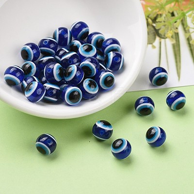Round Evil Eye Resin Beads RESI-R159-10mm-08-1