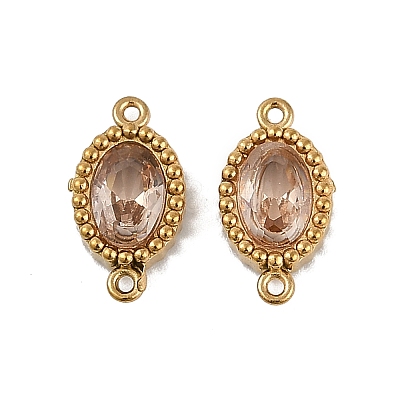 Ion Plating(IP) 304 Stainless Steel Cubic Zirconia Oval Links Connector Charms STAS-K256-22G-04-1