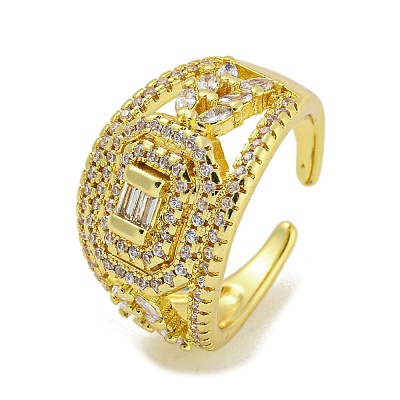 Brass Micro Pave Cubic Zirconia Cuff Rings for Women RJEW-E294-04G-02-1