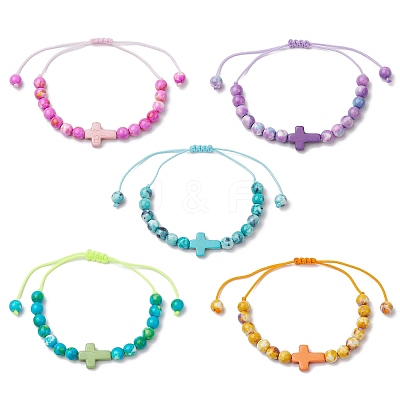 5Pcs Synthetic Gemston Braided Beaded Bracelets Sets BJEW-JB11016-1