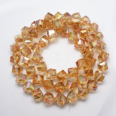 Full Rainbow Plated Crystal Glass Cube Beads Strands EGLA-F023-B04-1