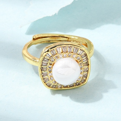 Adjustable Brass Micro Pave Cubic Zirconia Finger Rings CU-CBABA66-02G-1
