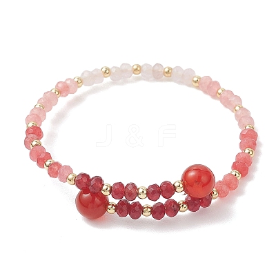Dyed Natural Malaysia Jade & Brass Beaded Bangles for Women BJEW-JB13343-02-1