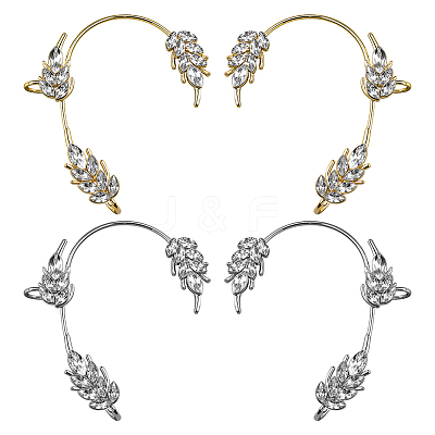 4Pcs 4 Styles Leaf Alloy Rhinestone Cuff Earrings EJEW-GO0002-29-1