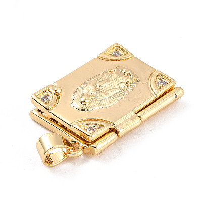 Rack Plating Brass Micro Pave Clear Cubic Zirconia Locket Pendants ZIRC-C035-10G-1