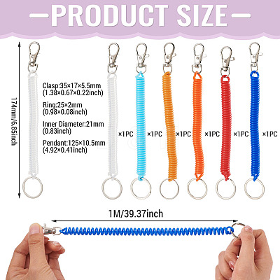 6Pcs Plastic Spiral Retractable Spring Coil Keychains KEYC-TA0004-83-1