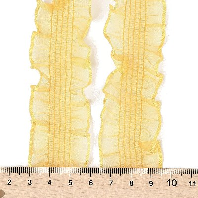 20 Yards Polyester Pleated Elastic Lace Trim SRIB-M015-01J-1