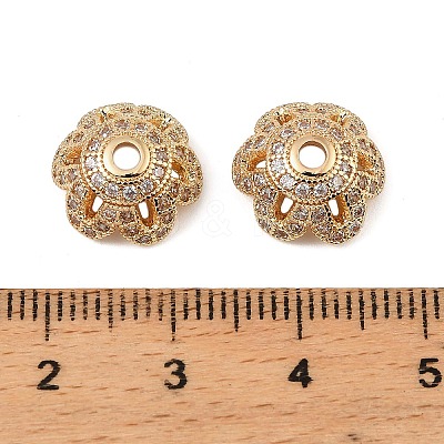 Brass Micro Pave Clear Cubic Zirconia Bead Caps KK-K374-25G-1