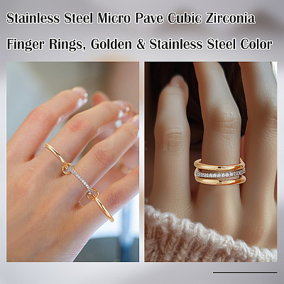 2Pcs Stainless Steel Micro Pave Cubic Zirconia Finger Rings RJEW-UN0003-10A-1