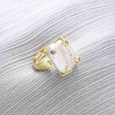 Brass with Natural Baroque Pearl Finger Rings RJEW-Q023-01G-1