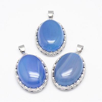 Natural Blue Agate Pendants G-D851-14-1