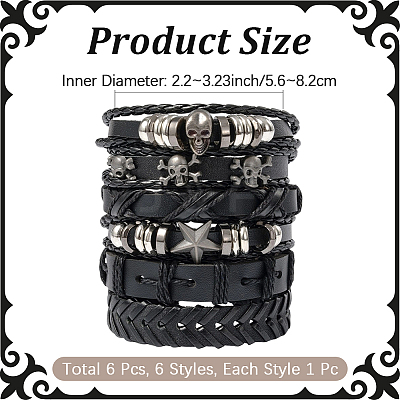 6Pcs 6 Styles PU Imitation Leather Braided Bracelets BJEW-CL0001-52-1