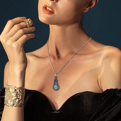 Synthetic Turquoise Pendant Necklace & Bracelet & Earrings Set SJEW-FI0001-15-1